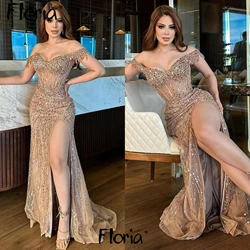 Vestidos de Noche dorados con lentejuelas brillantes con pierna alta dividida para mujer, vestidos de graduación de lujo para mujer, vestidos de fiesta