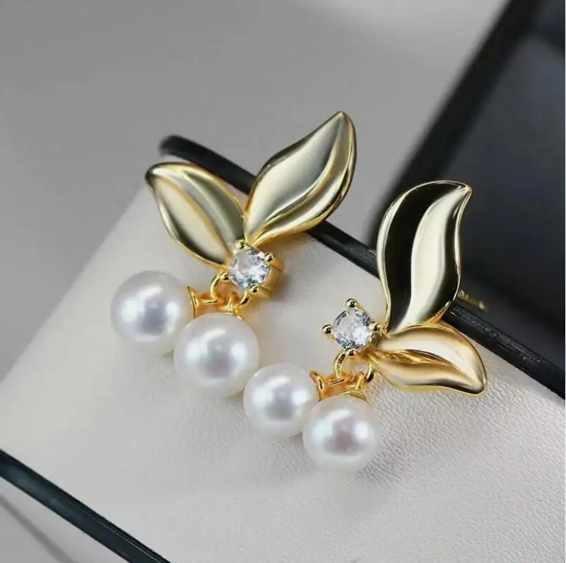 

gorgeous 5-6mm south sea round white pearl dangle earring 925s