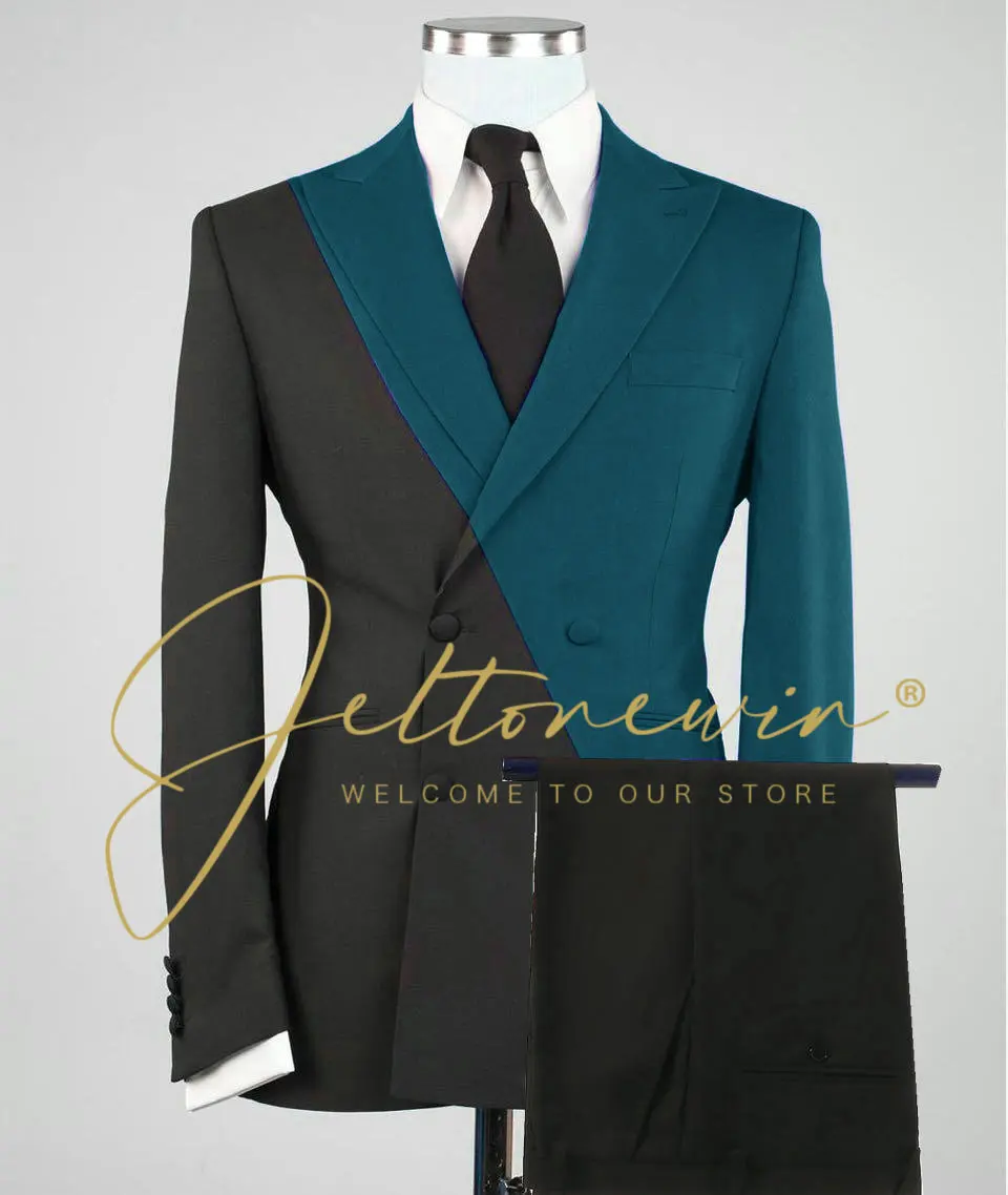 

JELTONEWIN Lastest Design Black Oil Green Double Breasted Men's Groom Suits For Wedding Formal Prom Party Tuxedo Costume Homme