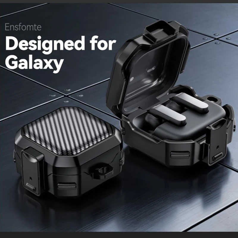 Hülle für Samsung Galaxy Buds 4 Pro 2026 mit Sicherheitsverschluss, Carbonfaser-Cover für Unisex, unterstützt kabelloses Laden, mit Schlüsselanhänger – Detail 3
