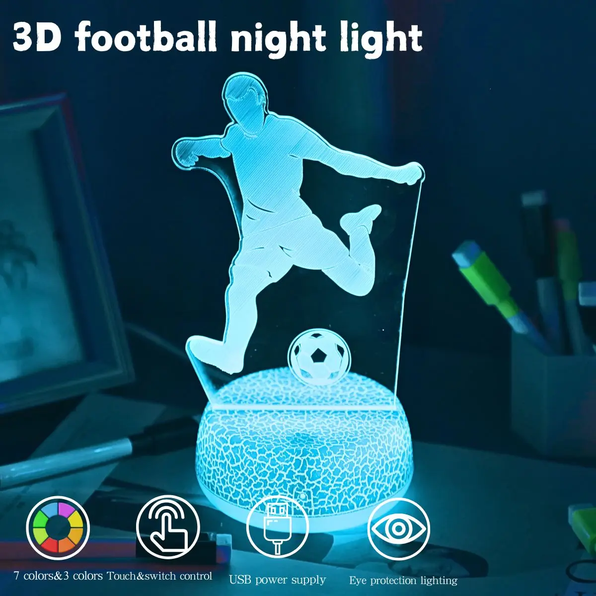 

USB-светильник 3D в виде футбольного мяча, стереоскопический, для украшения гостиной и спальни, подарок для фанатов на день рождения и праздники