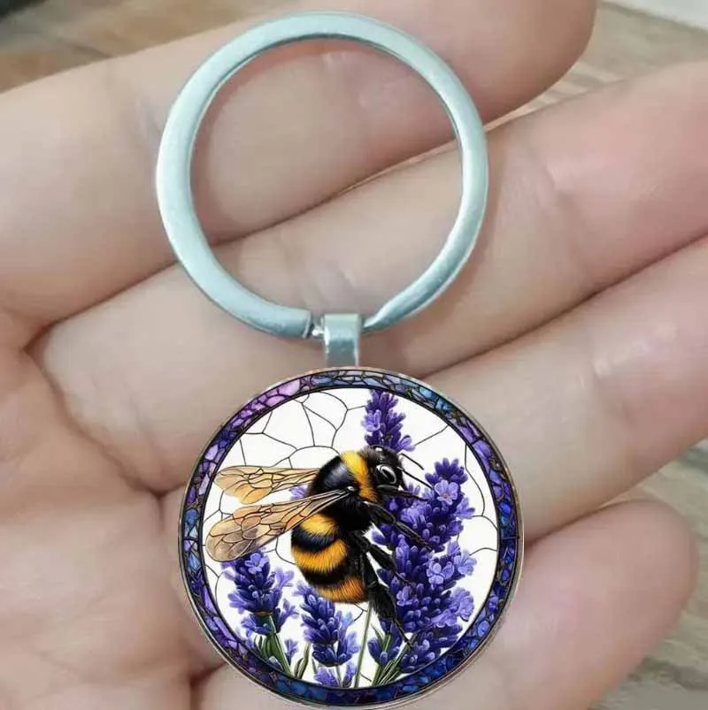 

Retro Zinc Alloy Bee and Lavender Keychain - Mom, Sister, Accessories, Art Keychain