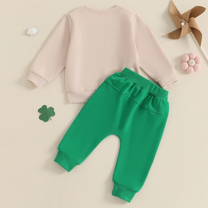 St Patrick s Day Infant Irish Costume Shamrock Printed Top and Solid Bottom 2 Piece Spring Outfit for Baby Boy