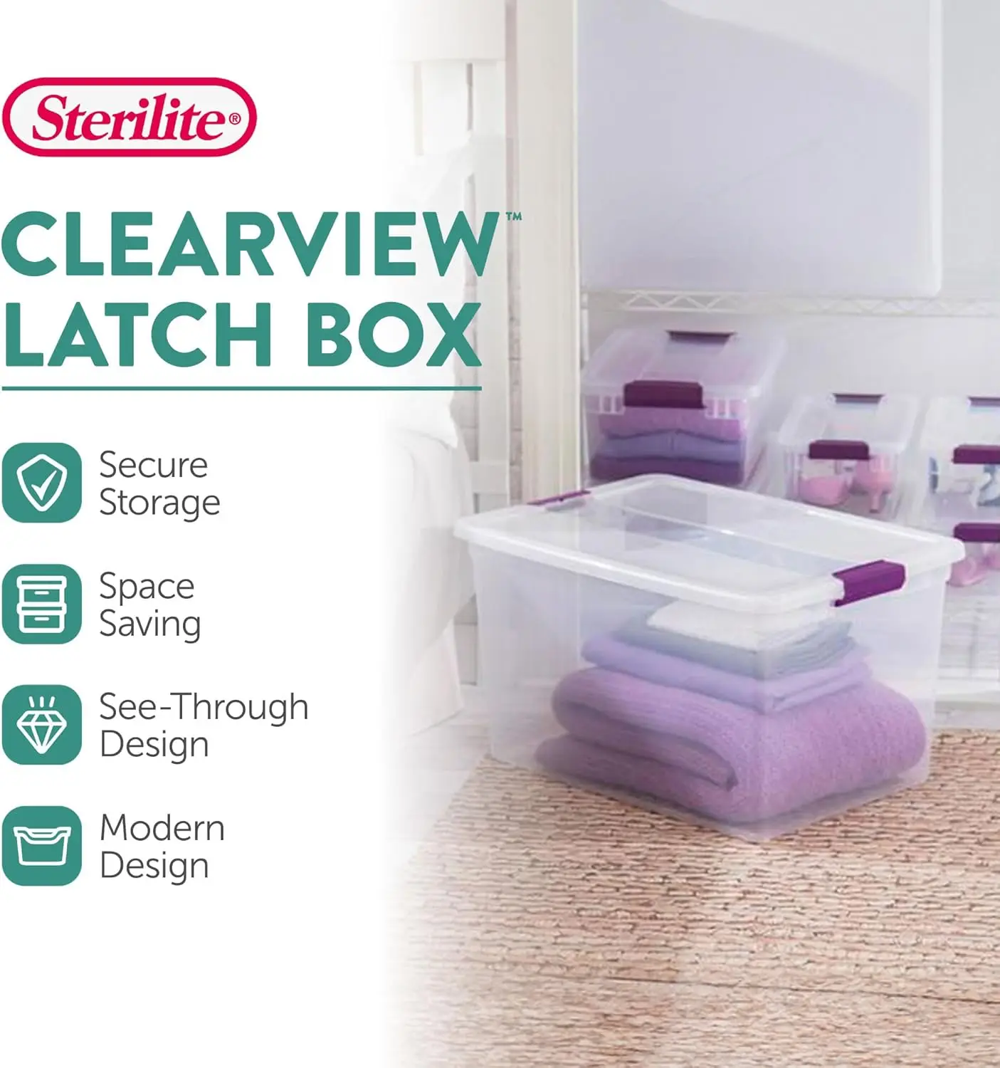 66 Qt ClearView Latch Storage Box, Stackable Bin with Latching Lid, Organize Clothes, Blankets