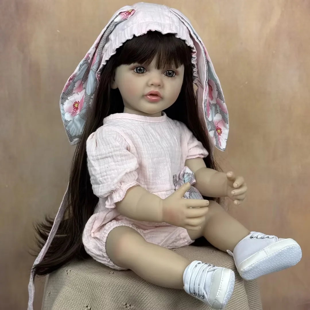 دمية بي زي دول 55 سم (22 بوصة) بجسم كامل من الفينيل، دمية أطفال معاد تصنيعها بشعر طويل، أميرة صغيرة، لعبة فنية للعب وارتداء الملابس والاستحمام، هدية عيد ميلاد