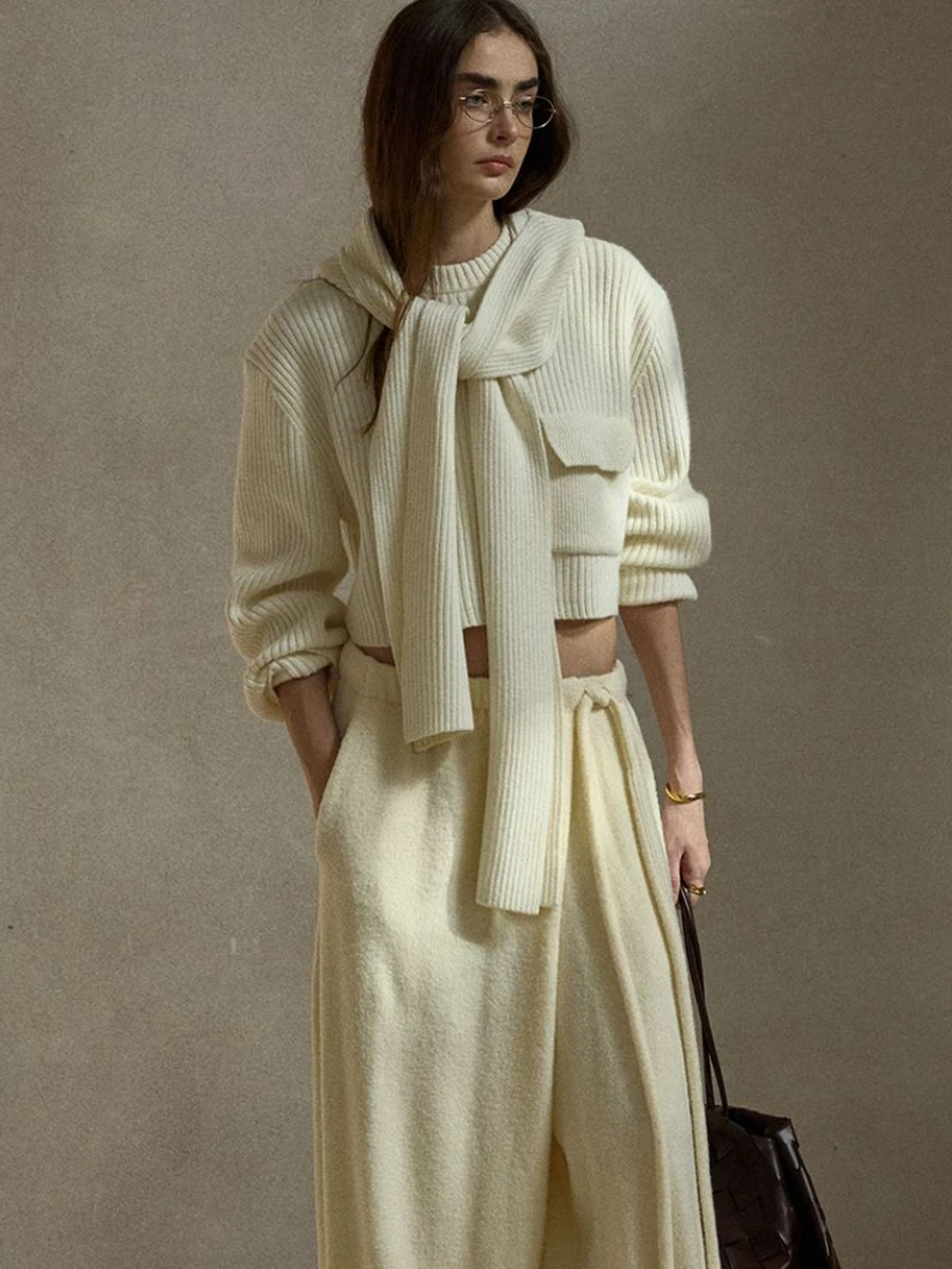 

Зимний женский укороченный шерстяной свитер с 3D-эффектом, высокой талией, теплый, с длинными рукавами, круглым вырезом, цвет C5528