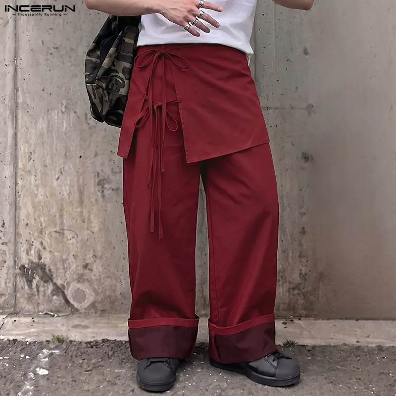 INCERUN Herren Unregelmäßige Hose Patchwork Schnür-Jogginghose Lose Lässige Weite Hose Für Männer Streetwear Modehose Pantalones