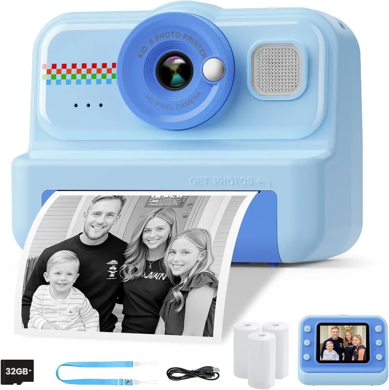 

Kids Instant Print Camera, 1080P HD Kids Camera Instant Print with 3 Rolls Print Paper & 32GB