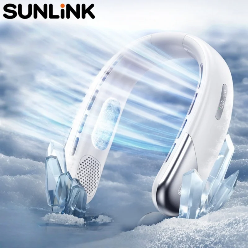 

1pc Portable Neck Fan Digital Display Bladeless Hanging Neck Cooler Type-C Rechargeable Air Cooler for Summer Outdoor Sports