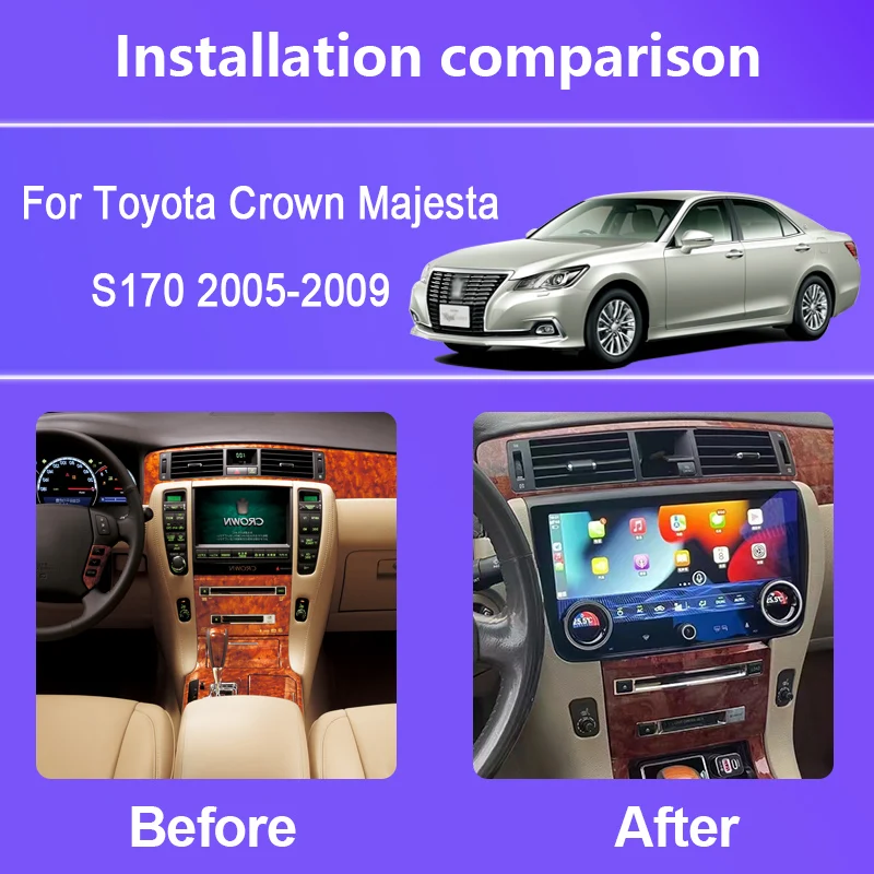 For Toyota Crown Majesta S170 2005-2009 Android 12.0 Octa Core 8+256G 12 inch Car Multimedia Player Stereo Receiver Radio