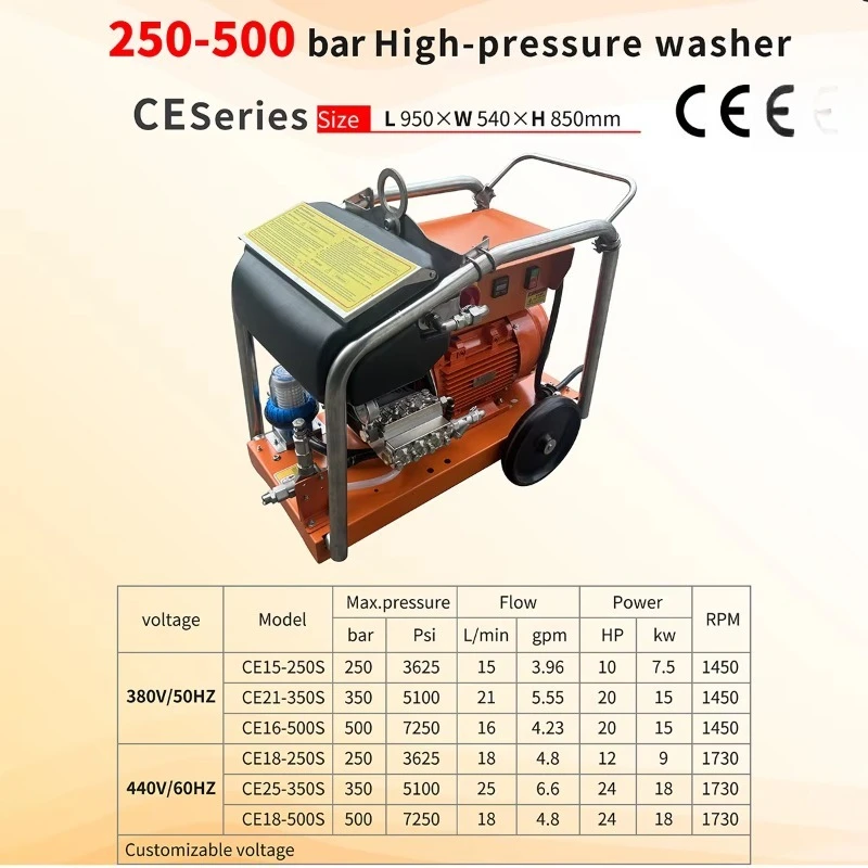 440V/60Hz 18kW 500bar 7250psi 18L/min Ship Deck Cleaning, Building Cleaning High-pressure Washer for rust Removal and Deburring