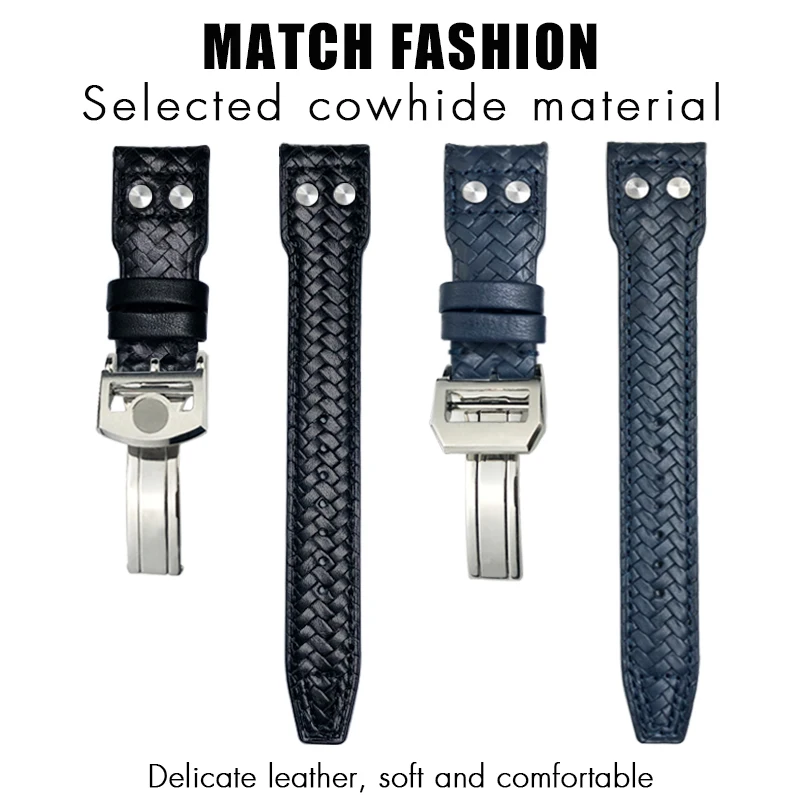 21mm 22mm Real Woven Leather Rivets Watchband Fit for IWC SPITFIRE Big Pilot's Watch TOP GUN IW5009 Cowhide Strap Free tools