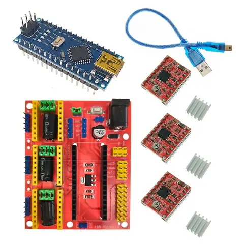 3DV4 CNC Shield V4 + Nano 3.0 + 3pcs DRV8825 Reprap Stepper Drivers Set For Arduino