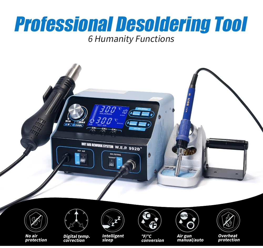 مسدس تسخين لحام BGA ، مكواة لحام ، محطة إعادة صياغة Desoldering ، WEP 992D +