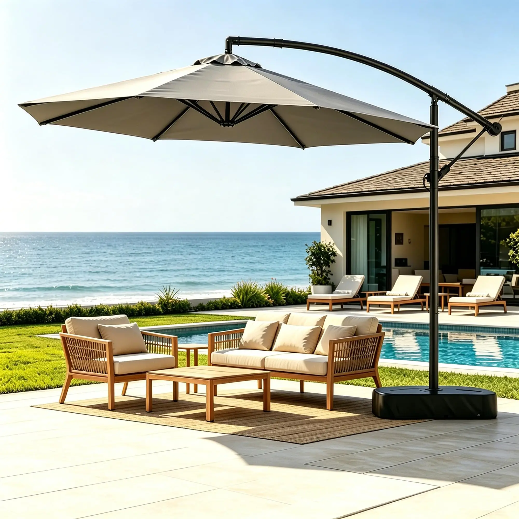 10FT Patio Umbrella with Base, 360° Rotation Cantilever Umbrella