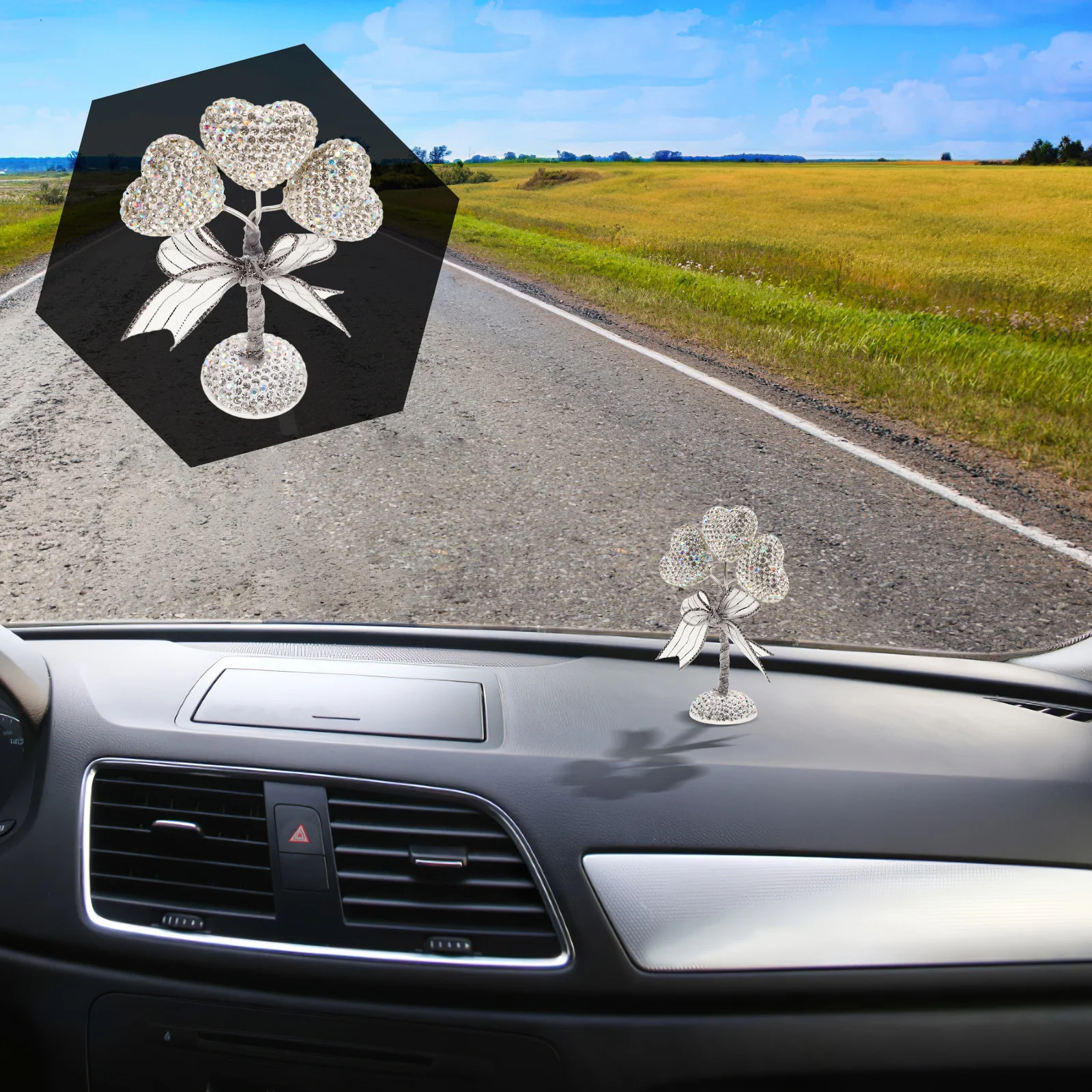 

Sparkling Bling Dashboard Ornament Rhinestone Shaped Interior Decor Car Bling Accessory For All Models Durable Easy Installation