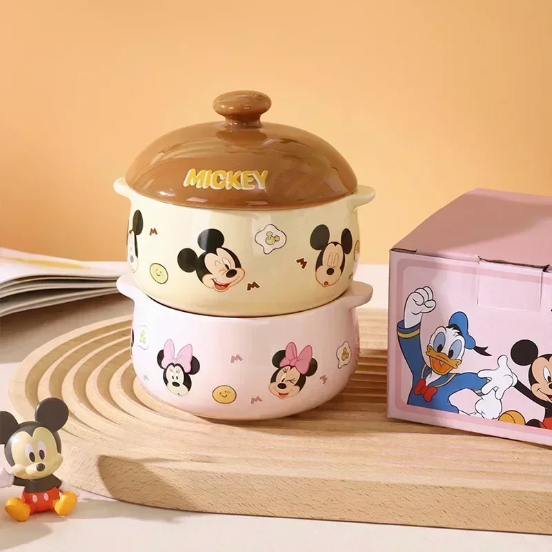 Disney Cartoon High-temperature Ceramic Stew Pot with Lid for Household Water-proof Stew and Soup Tableware Baking Gifts