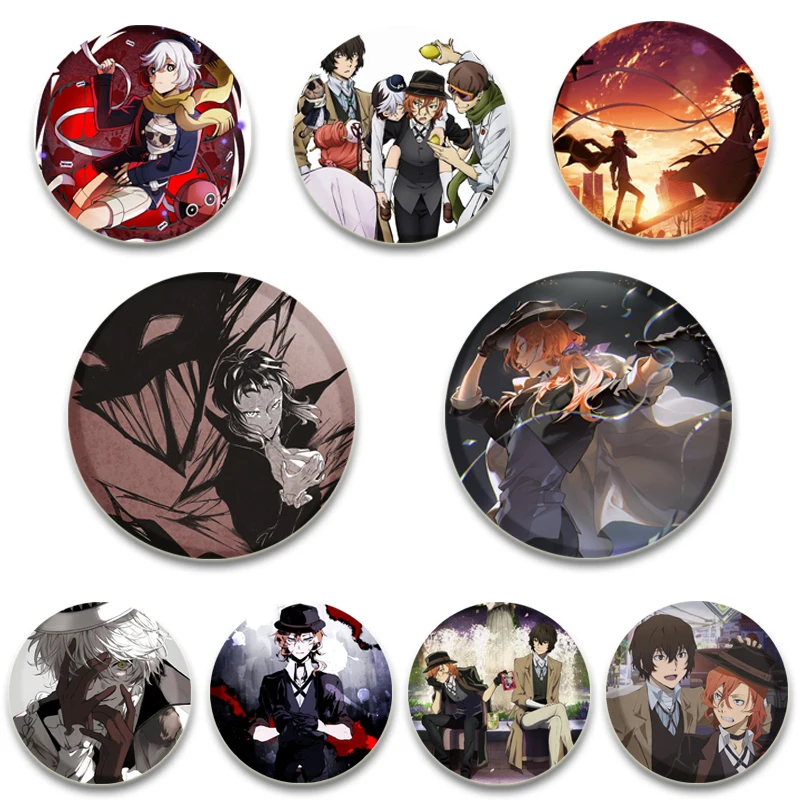 58/44/32mm Japanese Anime Bungo Tinplate Round Brooch,Figure Icon Badge, Handmade Brooches, Pins for Backpack Clothes