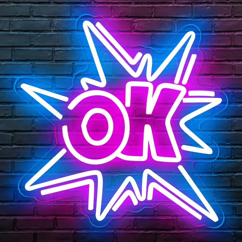 OK LED Neon - Transparent Acrylic Design, USB Powered Dimmable LED Neon, Suitable for Office, Cafe, Party Wall Art