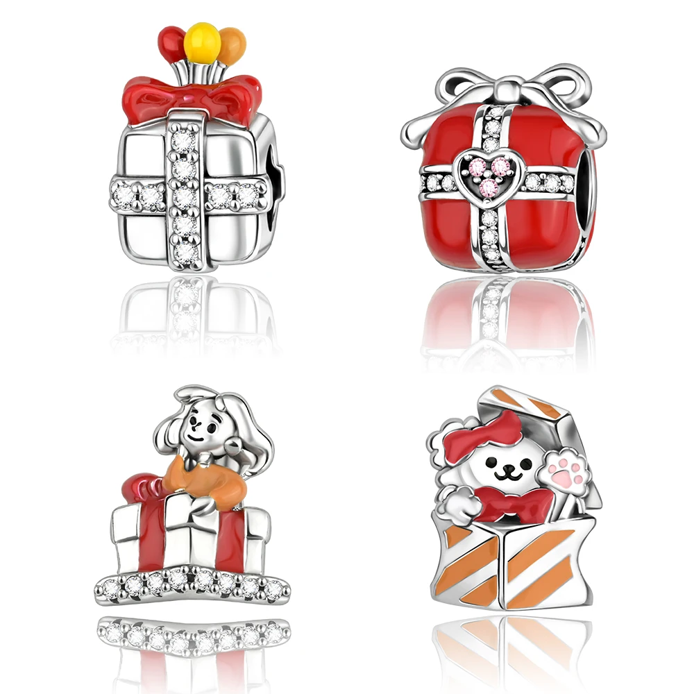 Christmas Gift Box Beads Silver Plated For Pandora Charms Silver Plated Original Bracelet for Jewelry Making