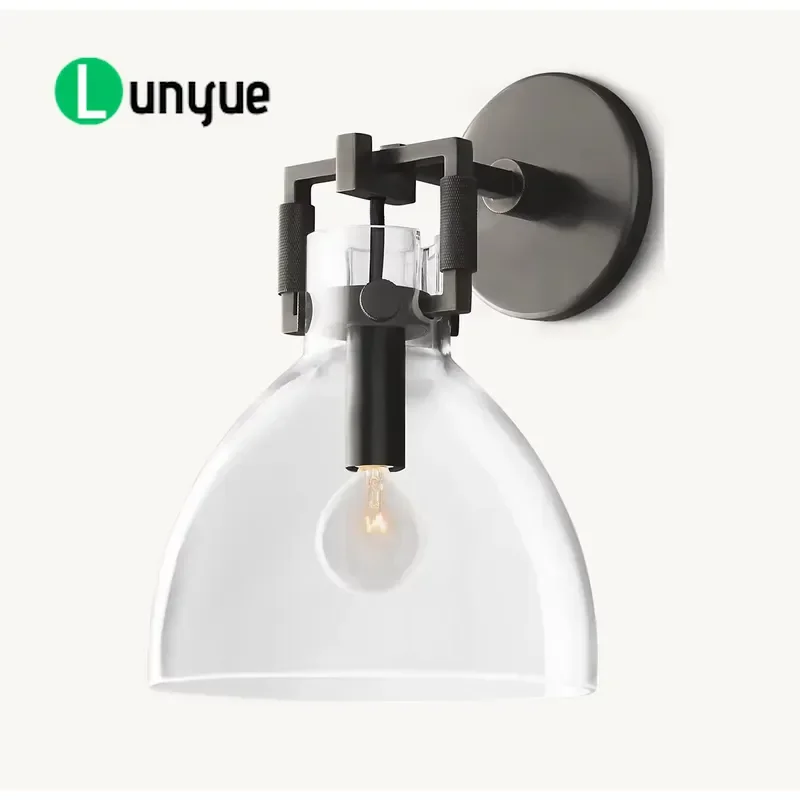 American Modern Black Wrought Iron Nickel Plated Crystal Wall Lamp E26 LED Light Source for Living Room Bedroom