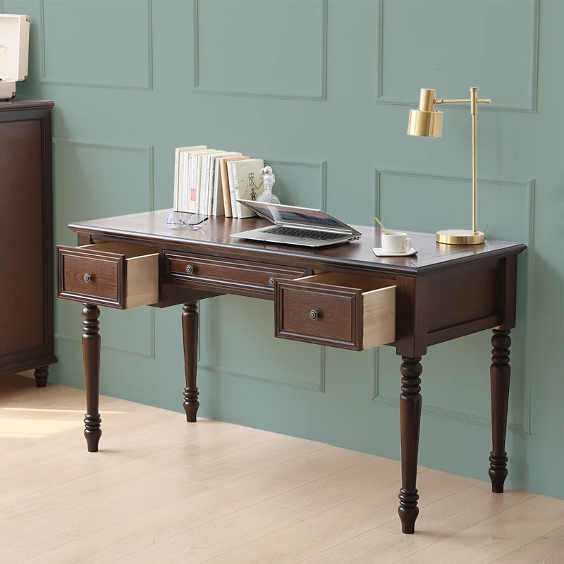 

Solid wood desk computer office study writing desk student home black walnut model