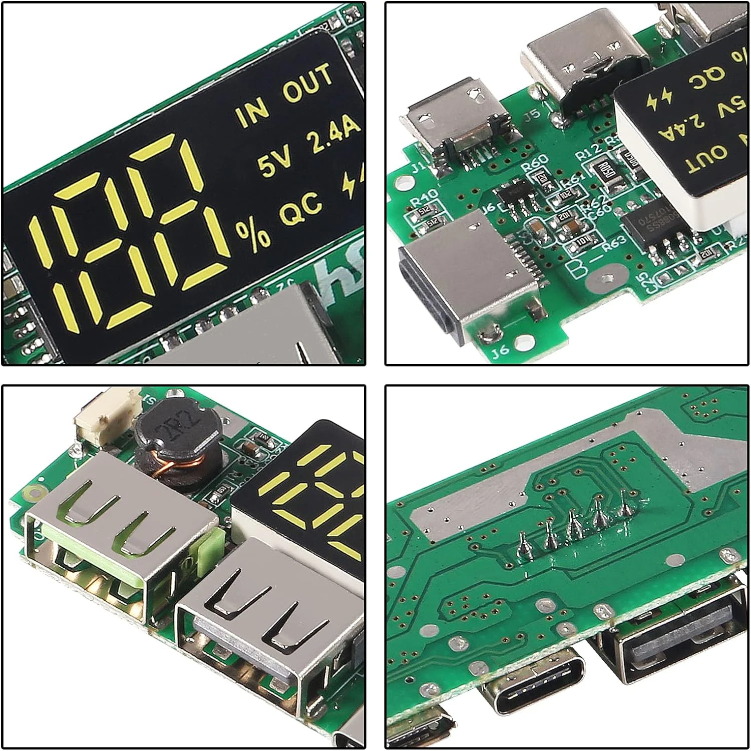 Placa de cargador de batería de litio de 3 piezas, LED, USB Dual, 5V, 2.4A, Micro/tipo-c, Banco de energía móvil, circuito de módulo de carga 18650