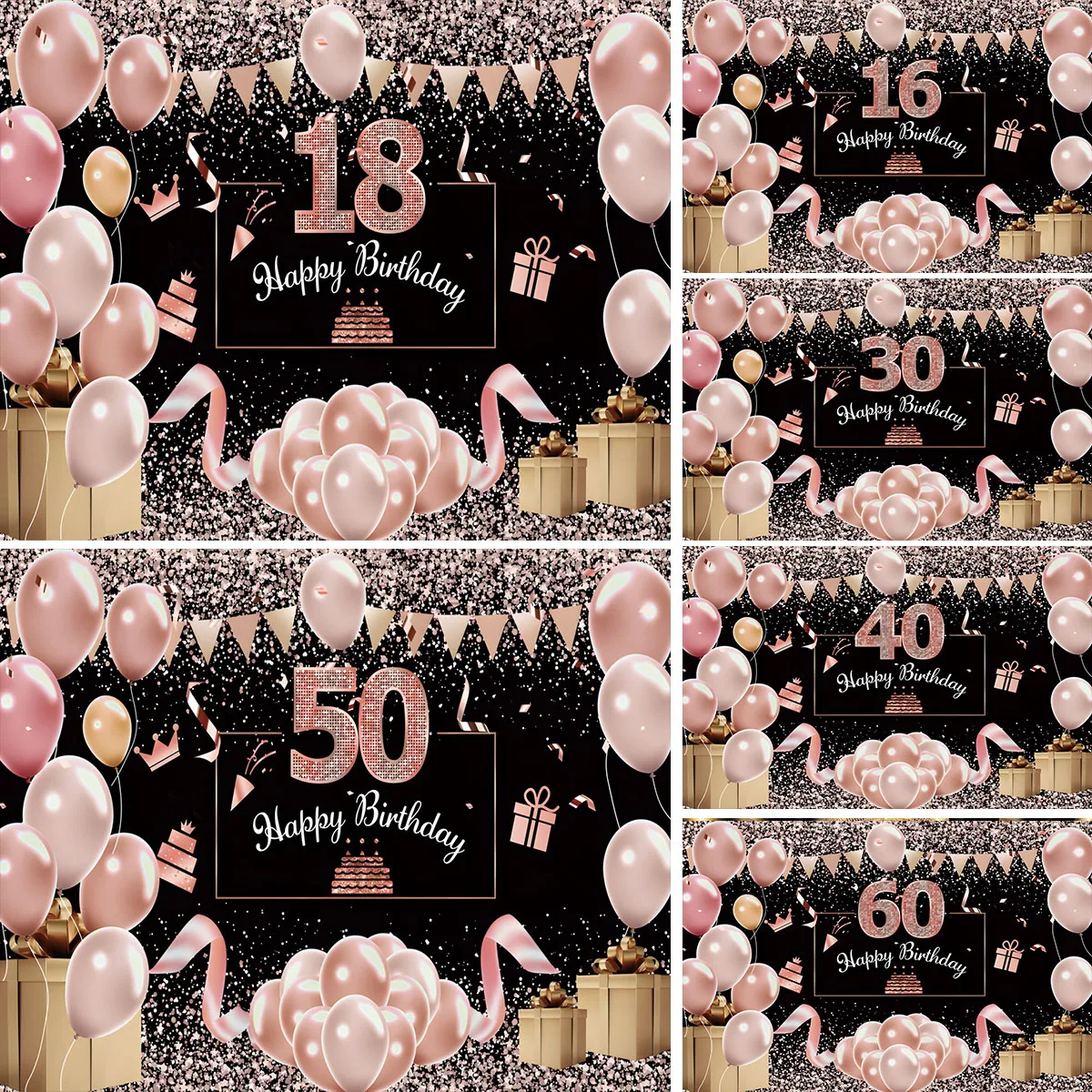 Fondo fotográfico de feliz 13, 16, 18, 21, 30, 40, 50, 60, 70 cumpleaños, decoraciones de fiesta de aniversario para mujer y Niña