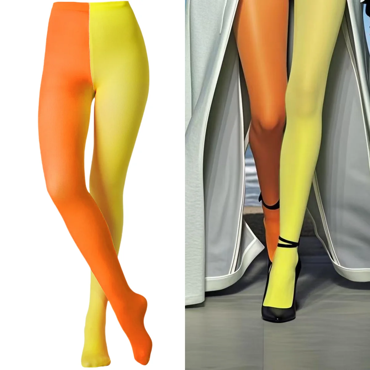 2026 Damen Zweifarbige Dopamin-Farben-Strumpfhose, Zweifarbige Strumpfhose, Asymmetrische Strumpfhose, Duo-Strumpfhose, Zweifarbige Strumpfhose für Damen, 2 Farben – Detail 6