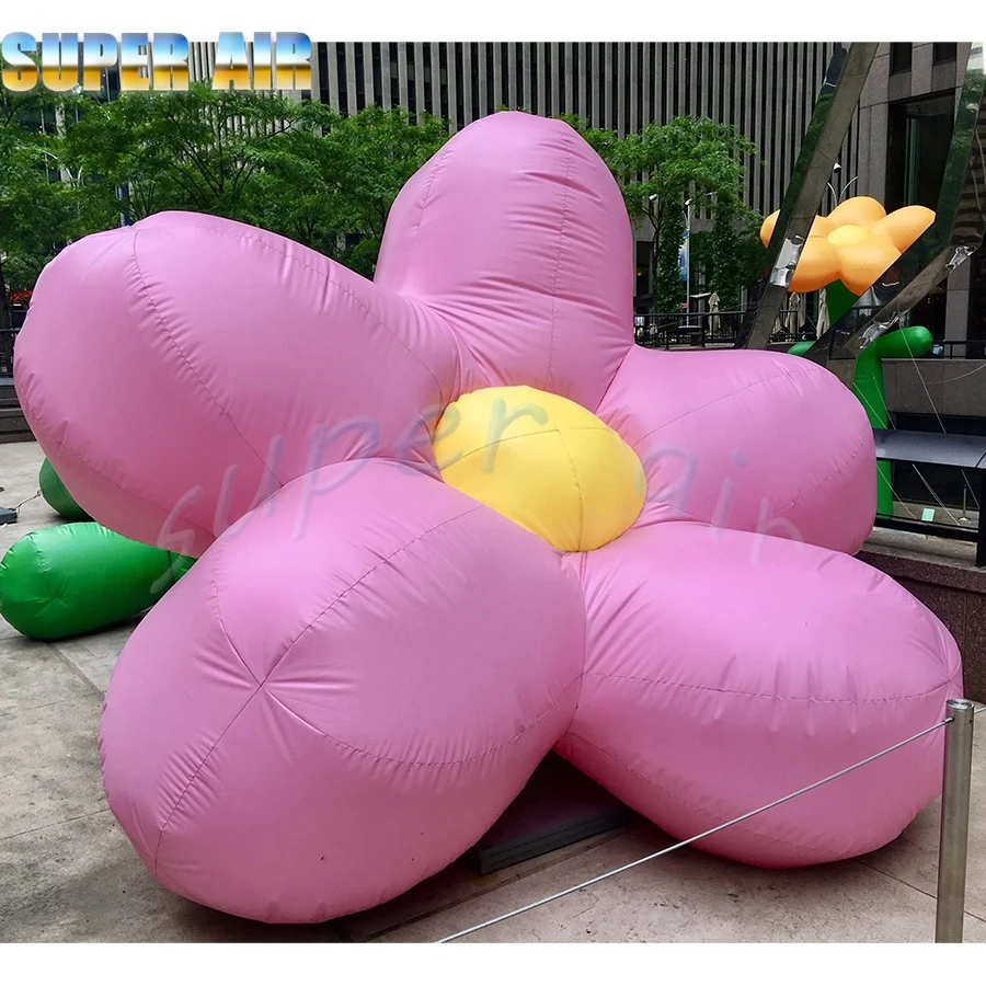 Hanging inflatable colorful led lighting flower with pink flower heart for stage decoration