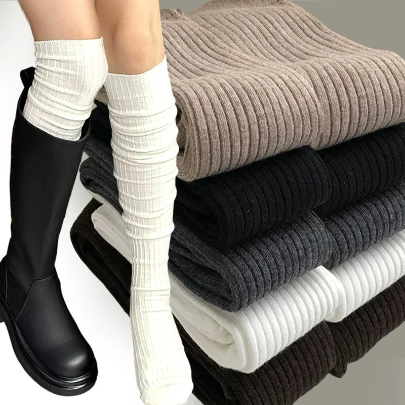 

Autumn Fashion Long Socks Women Winter JK Japanese Knitted Knee High Socks Girls Solid Color High Fluffy Warm Thicken Stockings