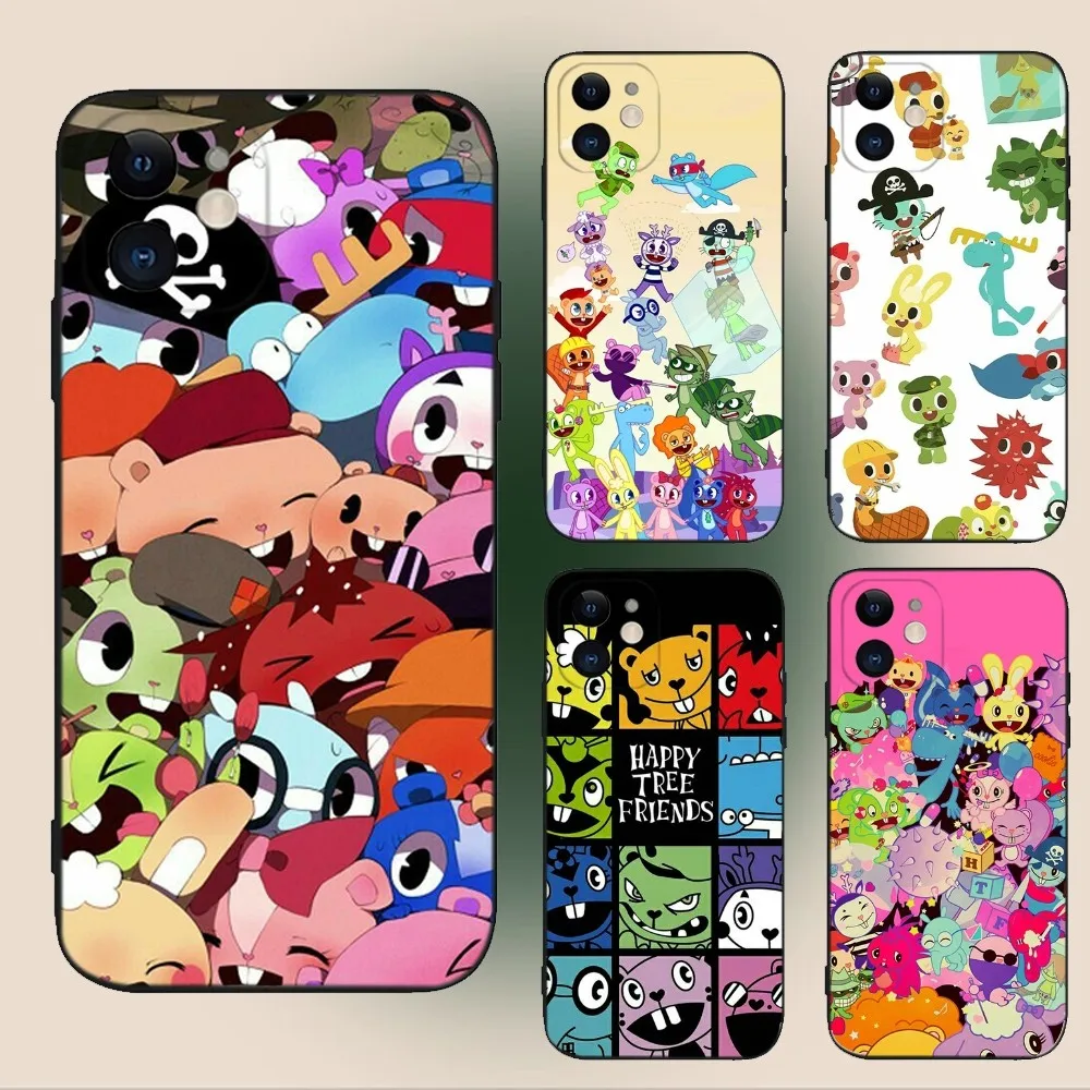 H-Happy Tree Friends  Phone Case For iPhone 15,14,13,12,11,Plus,Pro Max,XS,X,XR,SE,Mini,8,7 Soft Silicone Black Cover