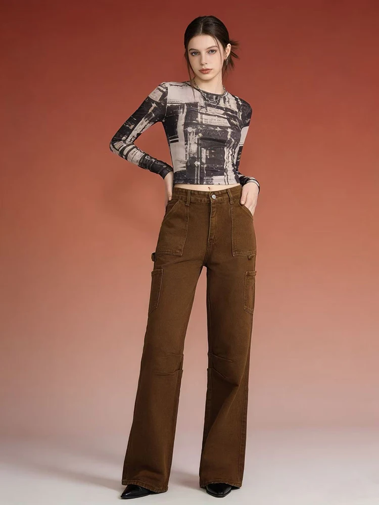 

Американские ретро-джинсы 2026: Новые женские уличные джинсы с высокой талией, прямые, модные, с индивидуальными карманами