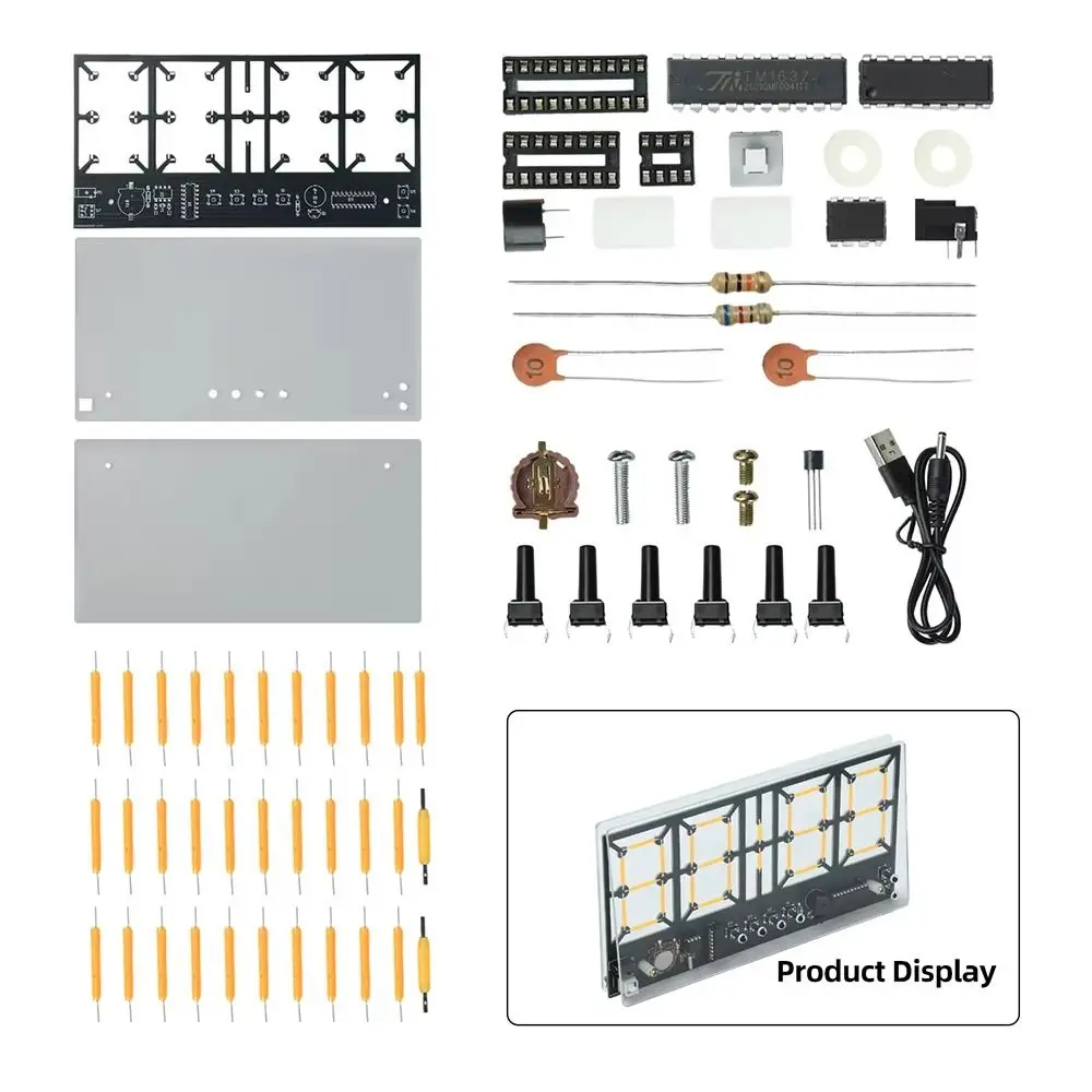 DC 5V Powered Soldering Practice Kit Warm LED Lighting Lighting Adjustment Digital Clock Kit 4-Bit Display DIY Electronics Kit