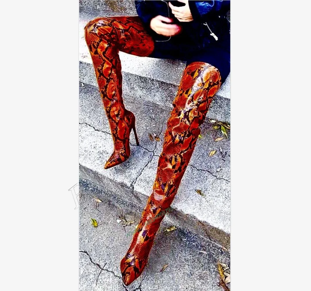 

Chentel Laser Leather Metal Heel Boots Thigh High Over The Knee Thin Spike High Heel Shoes Women Shoes New Zapatos Para Mujere