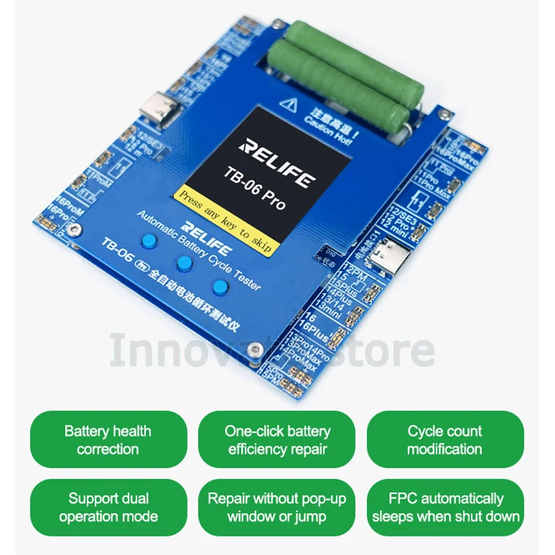 Relife TB-06 pro testador de ciclo de bateria totalmente automático suporte ip 16 pm 15 14 13 12 11pro max canal duplo reparo de um clique