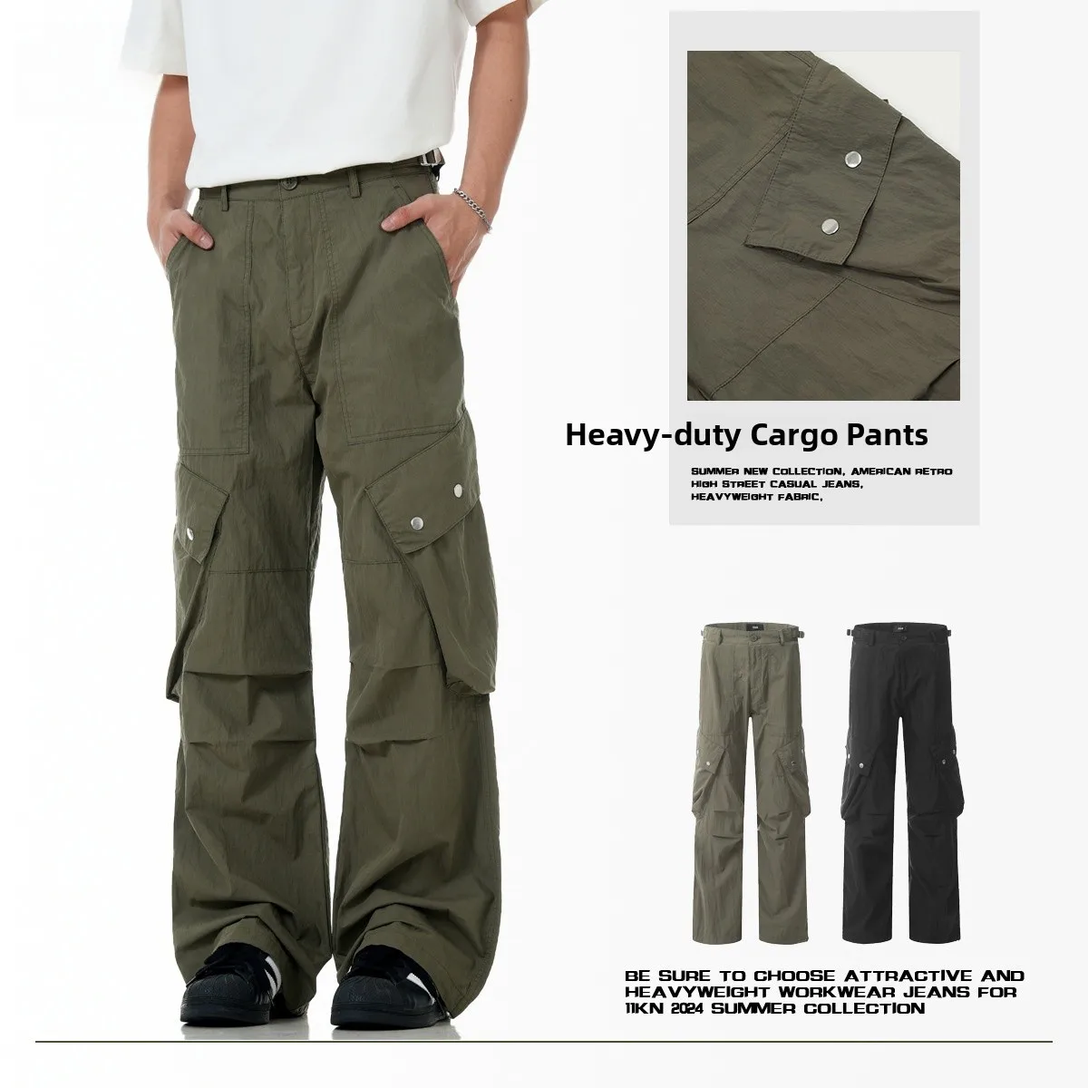 

American Vibe Men's Slim Fit Straight Leg Cargo Pants Multiple kets Umbrella Pattern Thin Casual Long Trousers