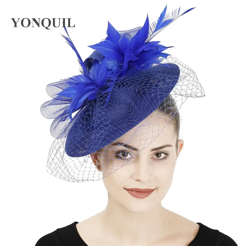 Royal Blue Fashion Mesh Headwear Elegant Bridal Wedding Fascinator Veils Hat Ladies Women Cocktail Headwear