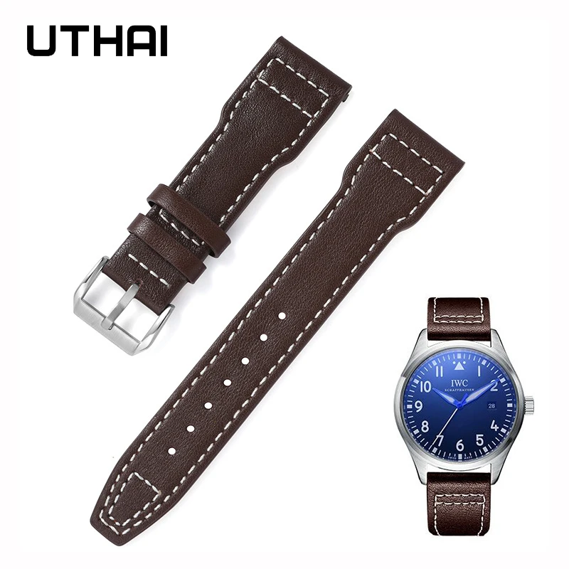 UTHAI Z91 watch strap Genuine Leather Straps 20mm 22mm Watch Accessories High Quality Brown black Colors men\'s Watchbands