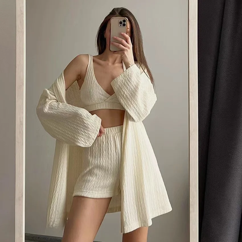 

Faionable Knitted Bandeau orts Set with Belt Tee Piece Women's Ensemble Autumn 2023 Collection Trendy Outfit