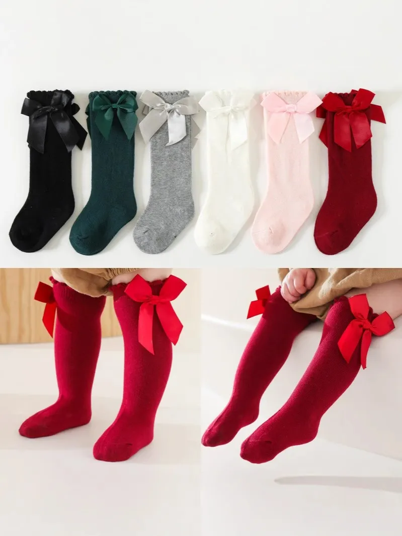

Princess Socks for Girls 2025 Cotton Polyester Long Tube Socks Spanish Baby Dress with Large Butterfly Knot Baby Socks