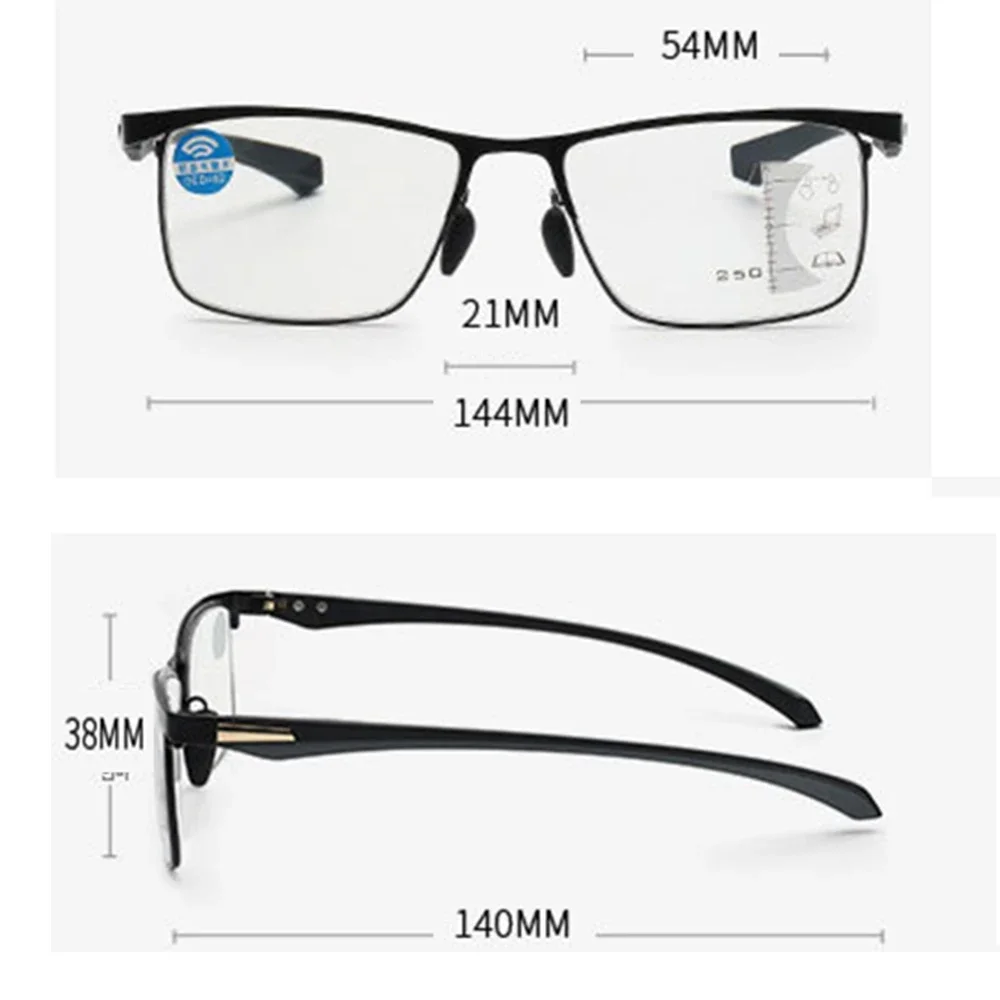 Advanced Alloy Full-rim Frame High Quality See Near and Far Progressive Multifocal Reading Glasses +1 +1.5 +2 +2.5 +3 +3.5 +4