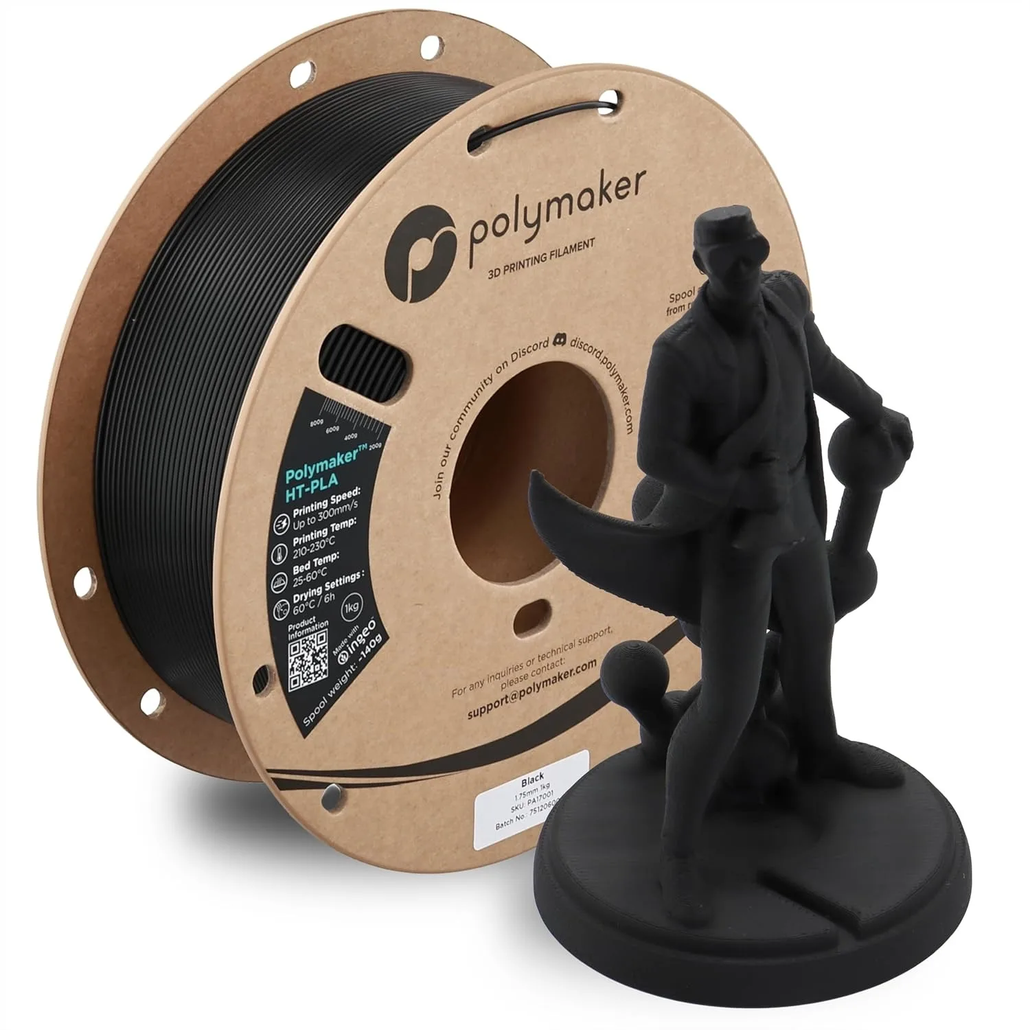 

High Temp PLA Filament 1.75mm Black, Heat Stable Up to 150°C, Easy to Print, Works with Most FDM Printers, 1kg Spool