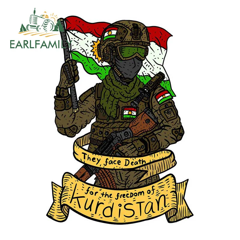 EARLFAMILY 13cm x 9.2cm Peshmerga Soldier Car Sticker Vinyl Window Trunk Stickers for The Freedom They Face Death Decals