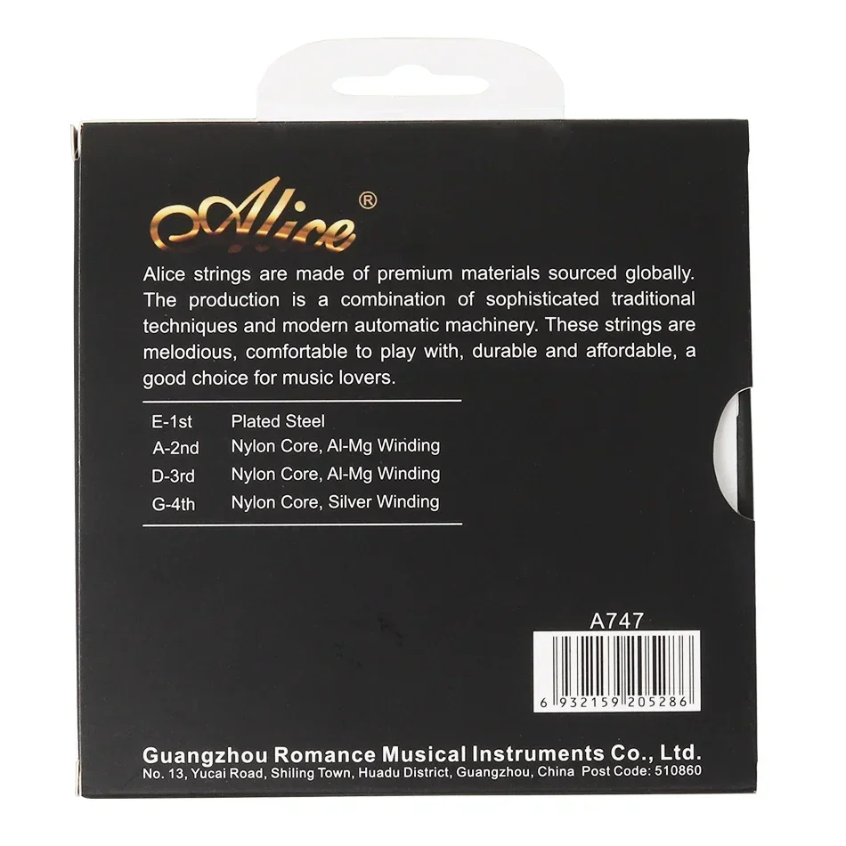 Alice A747 Violin Strings Set Plated Steel Nylon Core Al-Mg Silver Winding Violin Accessories Full Size to 4/4