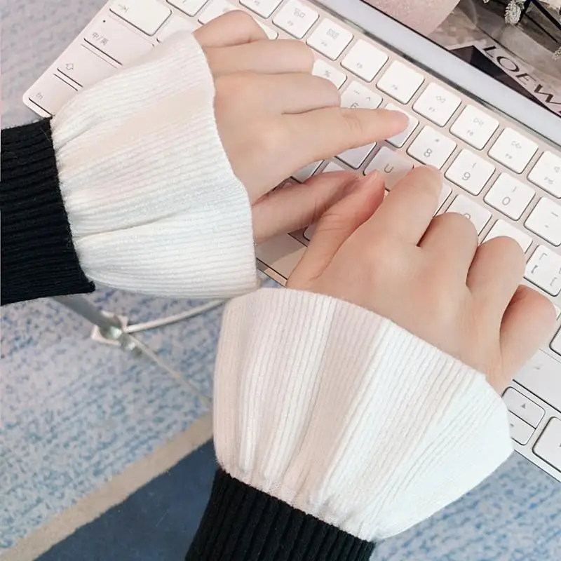 新しい 1 ペア取り外し可能な袖女性のための黒/白弾性快適な袖秋春暖かい袖