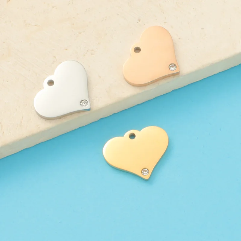 

10Pcs/Lot Stainless Steel Mirror Polish Heart With Zircon Pendant Handmade Jewelry For DIY Necklace Charms Gifts