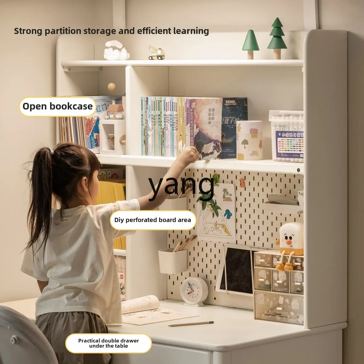 LTT solid wood study table with shelf integrated desk desk writing