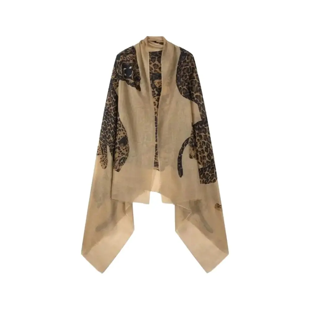 Leopard Print Leopard Print Scarf High-End Texture Breathable Silk Scarf Fringed Edge Lightweight Fringed Shawl Shoulder Draping