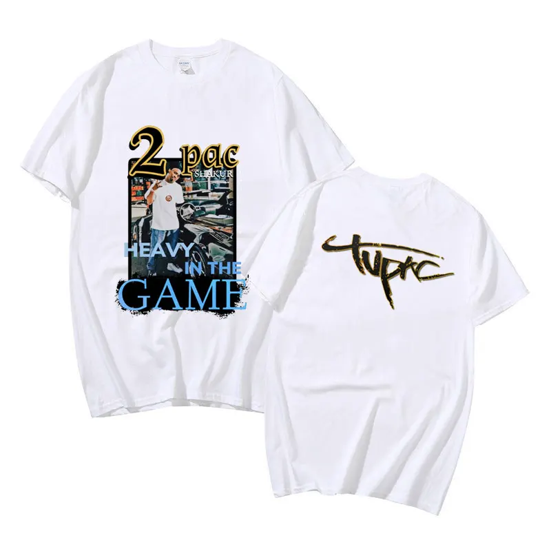 Tupac 2Pac Tees Shakur Heavy In The Came Double Sided Print T Shirt Regular Men Women Fashion Hip Hop T-shirts Men's Tops Tees